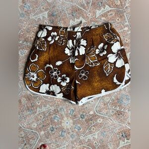 🌺 Vintage Royal Hawaiian Floral Athletic Shorts – Brown & White Hibiscus Print